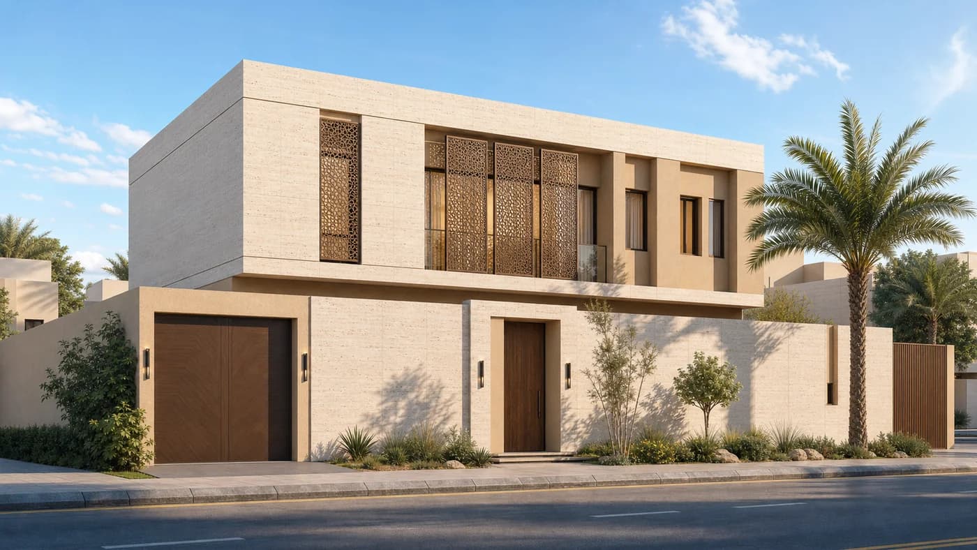 The Riyadhi Oasis street exterior hero architectural render