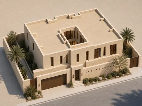 Desert Monolith aerial architectural axonometric architectural render