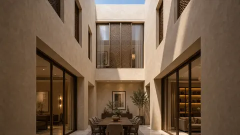 Desert Monolith interior courtyard view architectural render