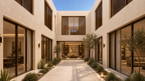 Linear Elegance interior courtyard view architectural render