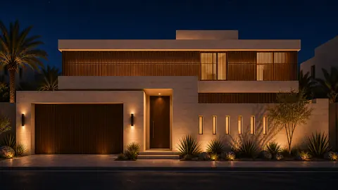 Linear Elegance night exterior hero architectural render