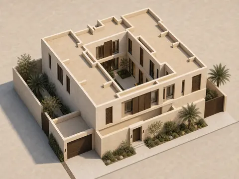 Modern Najdi aerial architectural axonometric architectural render
