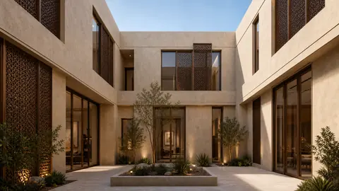 Modern Najdi interior courtyard view architectural render