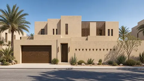 Modern Najdi street exterior hero architectural render