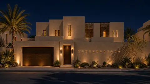 Modern Najdi night exterior hero architectural render