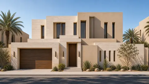 Terraced Harmony street exterior hero architectural render