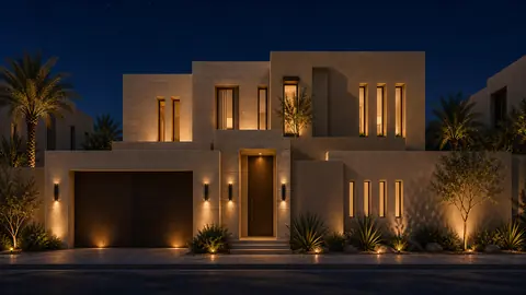 Terraced Harmony night exterior hero architectural render