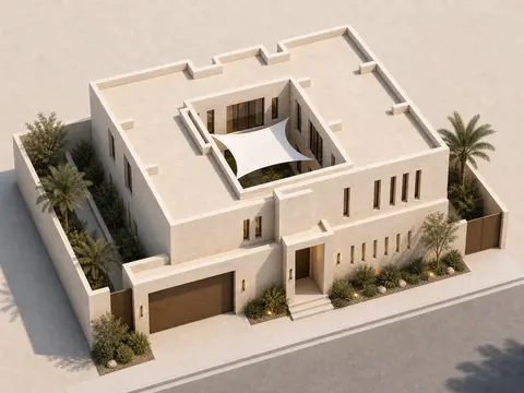 The Compact Stone Villa aerial architectural axonometric architectural render