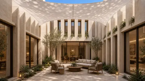 The Hybrid Oasis interior courtyard view architectural render