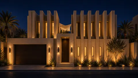The Hybrid Oasis night exterior hero architectural render