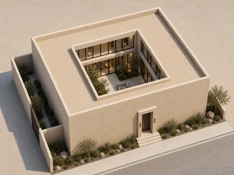 The Introverted Box aerial architectural axonometric architectural render