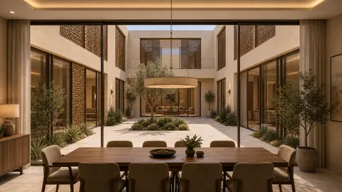 Woven Bronze interior courtyard view architectural render