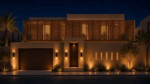 Woven Bronze night exterior hero architectural render